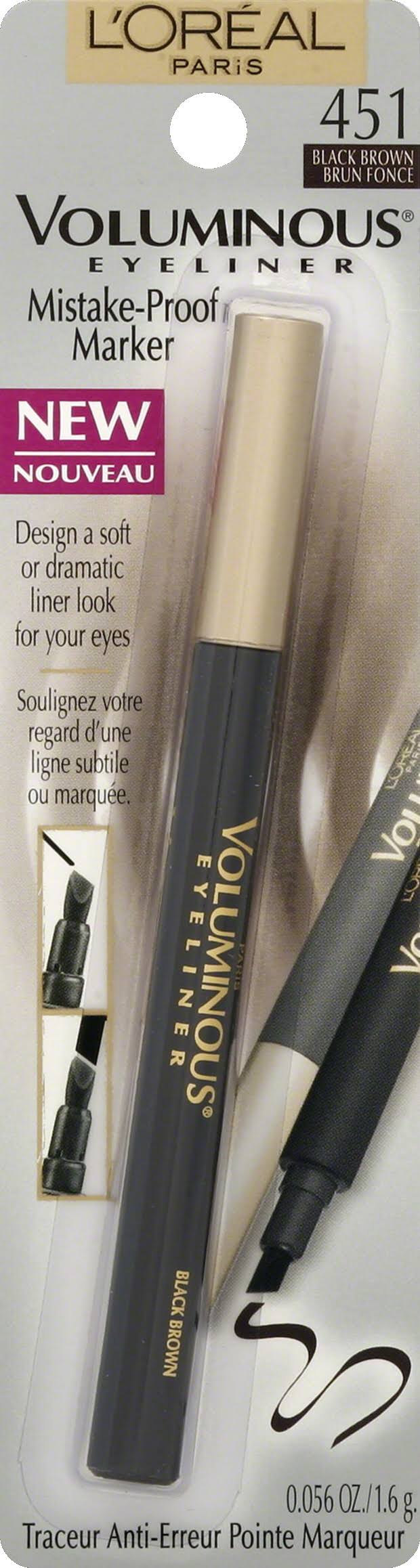 L'OREAL Paris Voluminous Mistake-Proof Marker Eyeliner, Black Brown 451 - 0.056 oz - ADDROS.COM